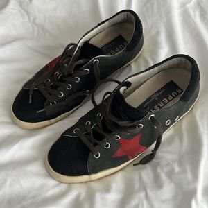 Golden goose shoes black suede with red star size 40 women’s 9.5/10